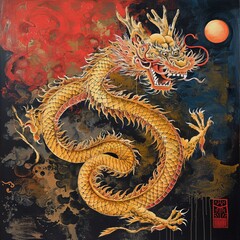 Fototapeta premium chinese dragon statue sketch new year dragons china painting digital origami
