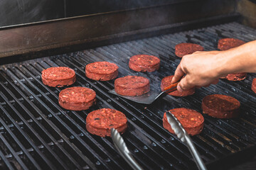 veggie burger being flipped