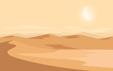 Desert sand with mountains, moon Flat landscape. vector nature - obrazy, fototapety, plakaty