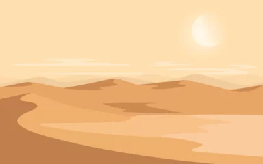 Fototapeten Desert sand with mountains, moon Flat landscape. vector nature © katakari