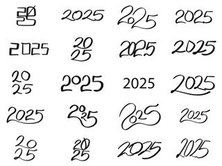New year 2025 collection. calligraphy hand writing vector