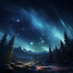 stars in the night sky while having aurora constellation painting illustration  - obrazy, fototapety, plakaty