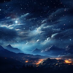 night sky with star while having aurora constellation painting illustration  - obrazy, fototapety, plakaty