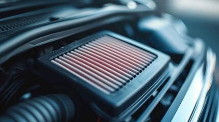 Detail shot of the air filter in a family car emphasizing the importance of clean air for optimal...