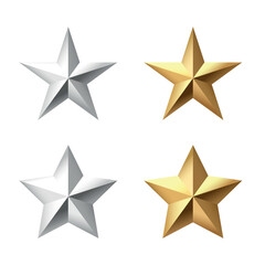 Obraz premium Set of Golden and silver Christmas 3d Star metal glossy bright shine five angle star shape isolated collection on white Background. Icon for holiday design element.