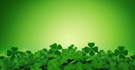 shamrock on a blurred green background. with space for text. For design, flyer, postcard. for St....