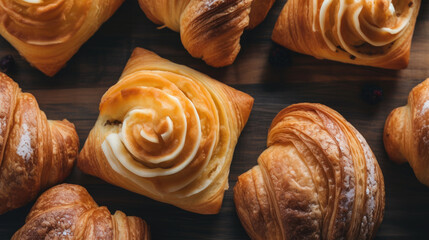  Sweet pastry food breakfast croissant snack bakery  - obrazy, fototapety, plakaty