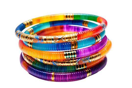 Multicolored bangles white background, Isolated on transparent PNG background, Generative ai