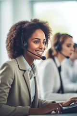 Team of customer support representatives assisting clients in a busy call center, Generative AI