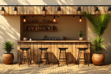 Wooden Panel Container Bar, on an isolated Sandstone Beige background, Generative AI
