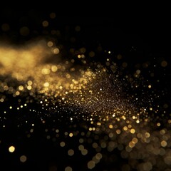 Golden glitter particles gold glitter shining on black background