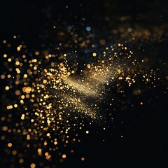 Golden glitter particles gold glitter shining on black background