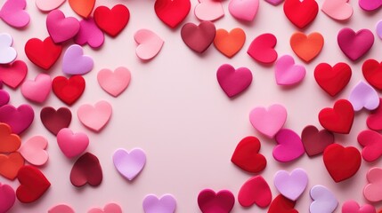 Background of red hearts of different shades. Love, relationships, Valentine's day.