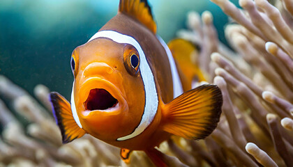 Clown Fish Looking Surprised Macro Shot - obrazy, fototapety, plakaty