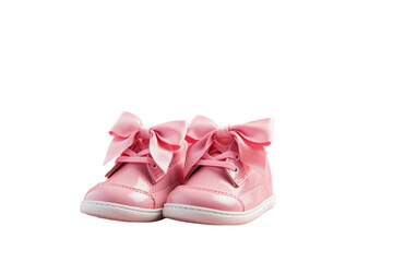 Pink child shoes on pink background, Isolated on transparent PNG background, Generative ai