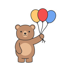 Cute bear with balloons. Vector illustration in a flat style.