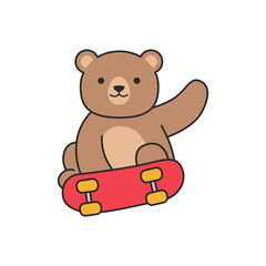 Cute bear playing skateboard. Vector illustration.