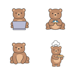 Naklejka premium Set of cute bear icons. Vector illustration in a flat style.