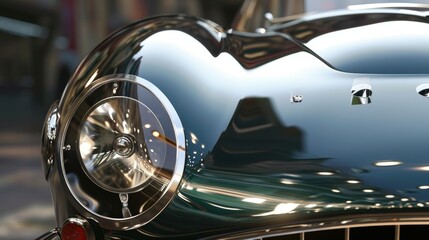 Moving on we see a closeup of headlights with a streamlined shape and a shiny chrome finish. The...