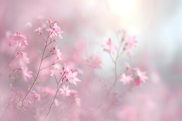 An ethereal display of delicate flowers in a dreamy pastel setting evokes a sense of calm and serenity