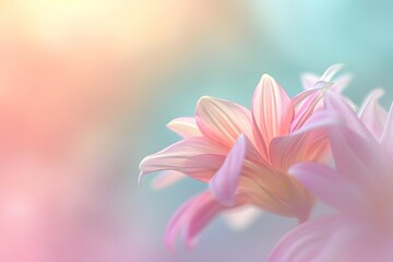 An ethereal display of delicate flowers in a dreamy pastel setting evokes a sense of calm and serenity - obrazy, fototapety, plakaty