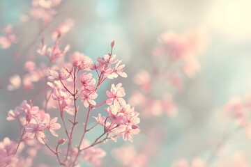 Fototapeta premium An ethereal display of delicate flowers in a dreamy pastel setting evokes a sense of calm and serenity