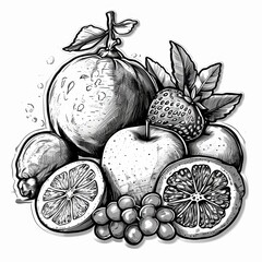 fruits and vegetables black and white sticker desgin