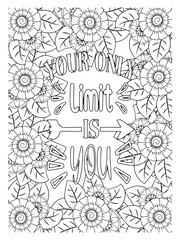 Zentangle Doodle floral pattern in black and white. Zentangle drawing. Page for coloring book interesting relaxing adults for  Motivational Quotes