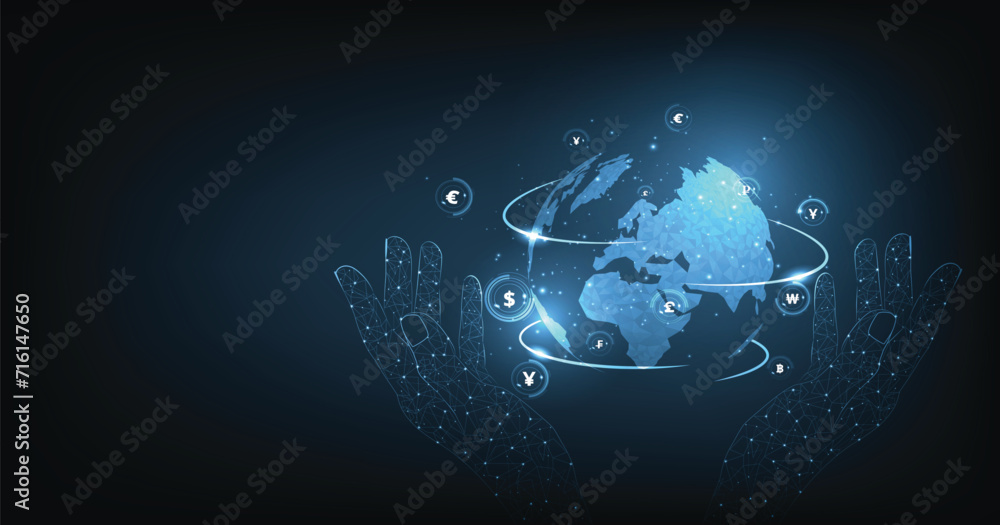 Poster global currency money transfer concept.global network connection.global currency exchange, foreign e