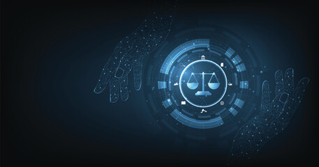 Internet law on a Dark Blue background. Cyber Law as digital legal services Labor law, Lawyer. - obrazy, fototapety, plakaty