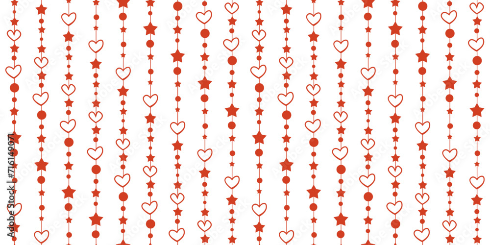 Leinwandbilder rows of hearts and stars. vector pattern of repeating connected chains of hearts.