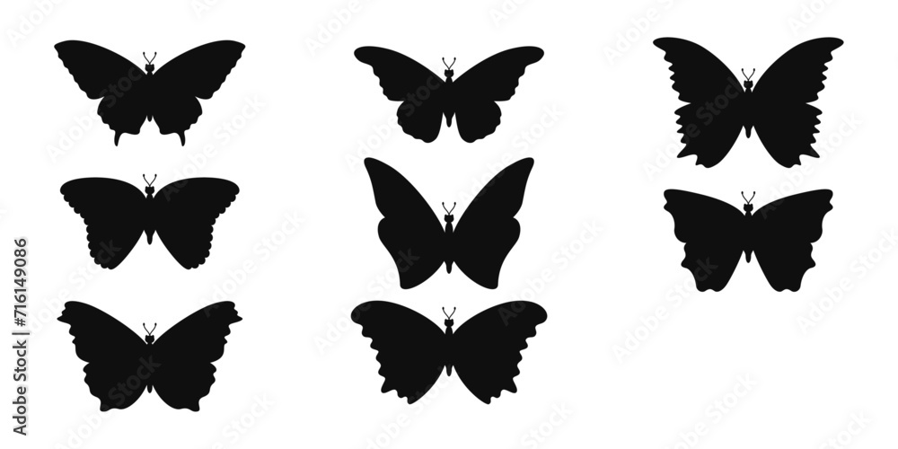 Poster set of butterfly silhouettes. vector simple set of symmetrical black butterflies.