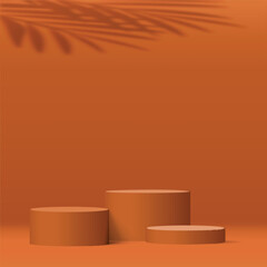 3d orange color podium and minimal orange color wall scene. 3d podium minimal abstract background. Vector