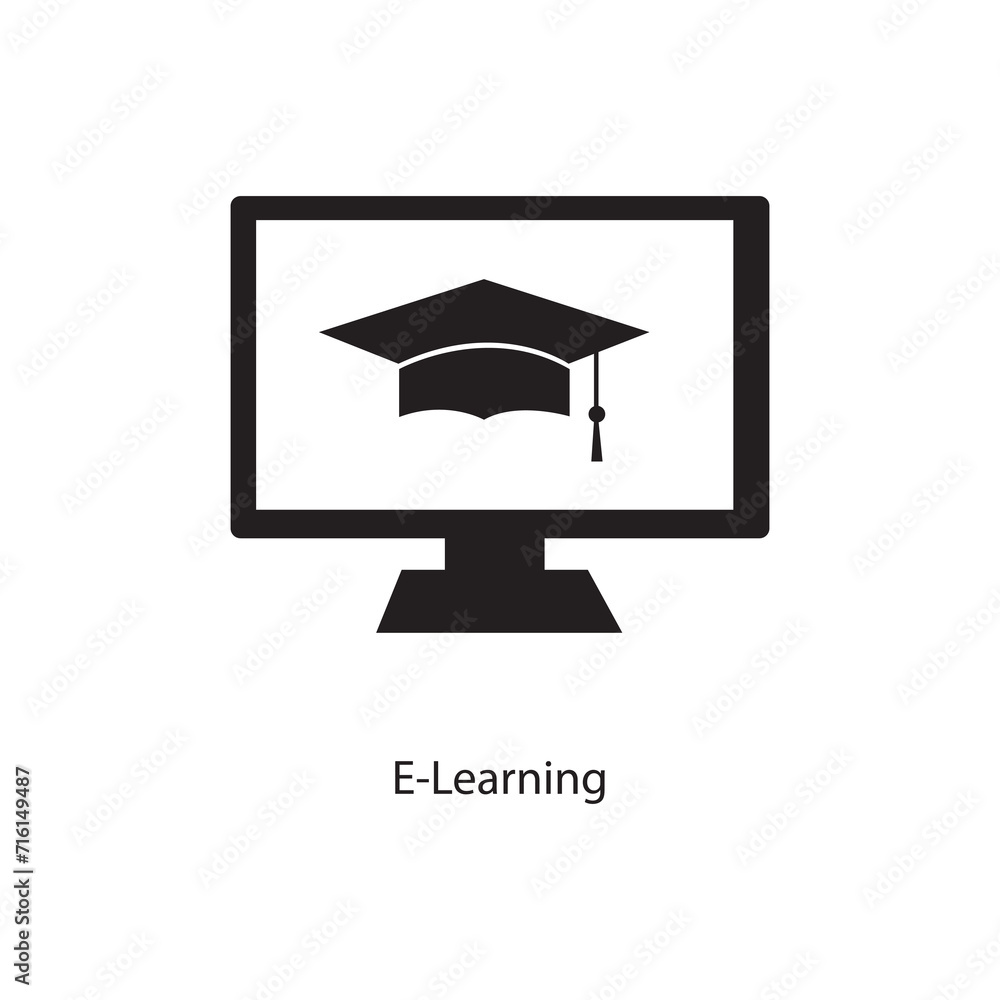 Poster e-learning icon, creative e-learning icon for web and app flat illustration on white background..eps
