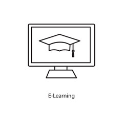 E-Learning icon outline, creative E-Learning icon for logo, liner illustration on white background..eps
