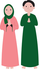 Happy Muslim people celebrate Holy Month Ramadhan, Eid Mubarak greeting, set flat vector modern illustration