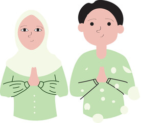 Happy Muslim people celebrate Holy Month Ramadhan, Eid Mubarak greeting, set flat vector modern illustration