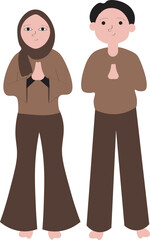 Happy Muslim people celebrate Holy Month Ramadhan, Eid Mubarak greeting, set flat vector modern illustration