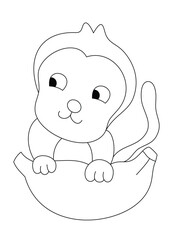 vector of a cute cartoon monkey in black and white coloring pages