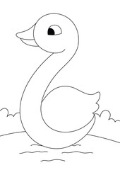 vector of a cute cartoon duck in black and white coloring pages