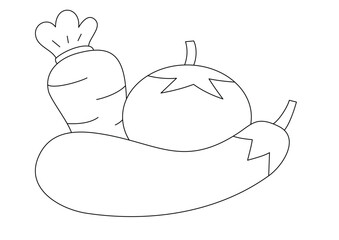 vector of a cute cartoon Tomato Eggplant and Carrot in black and white coloring pages