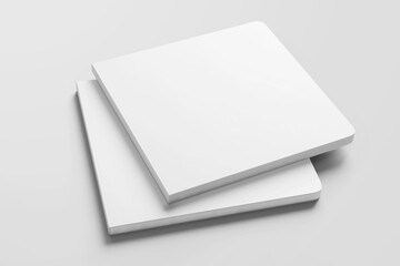 two stacked blank rounded square hard cover children story education book realistic mockup template 3d rendering illustration perspective view
