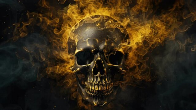 Skull covered in billowing smoke, video loop