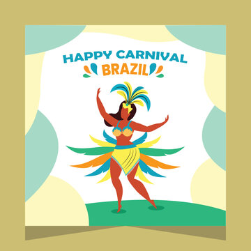 Brazilian Carnival Party Social Media Post Illustration