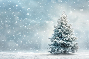Obraz premium Fir tree in winter snow landscape scene