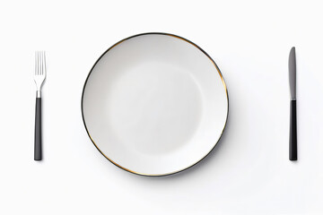 elegant cutlery bowls and plates with a white background