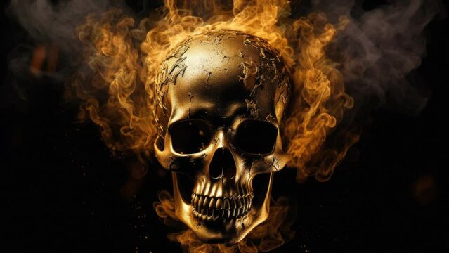 Skull covered in billowing smoke, video loop