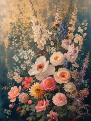 contemporary illustration of flower bouquet, nostalgic mood