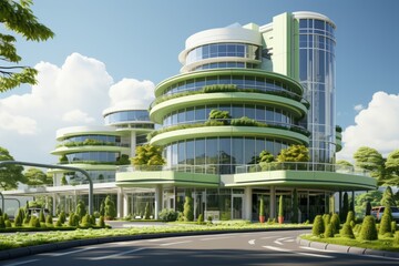 Fototapeta na wymiar Contemporary Urban Hospital Building, on an isolated Olive Green background, Generative AI