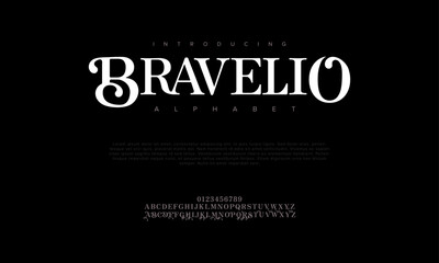 Bravelio creative modern urban alphabet font. Digital abstract moslem, futuristic, fashion, sport, minimal technology typography. Simple numeric vector illustration